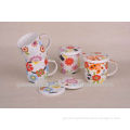 Flower design ceramic tea mug with lid